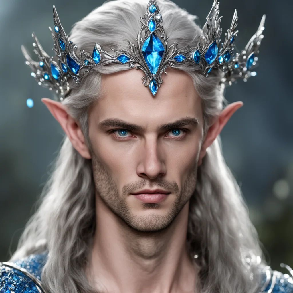 aigil galad wearing silver elven tiara with blue diamonds amazing awesome portrait 2