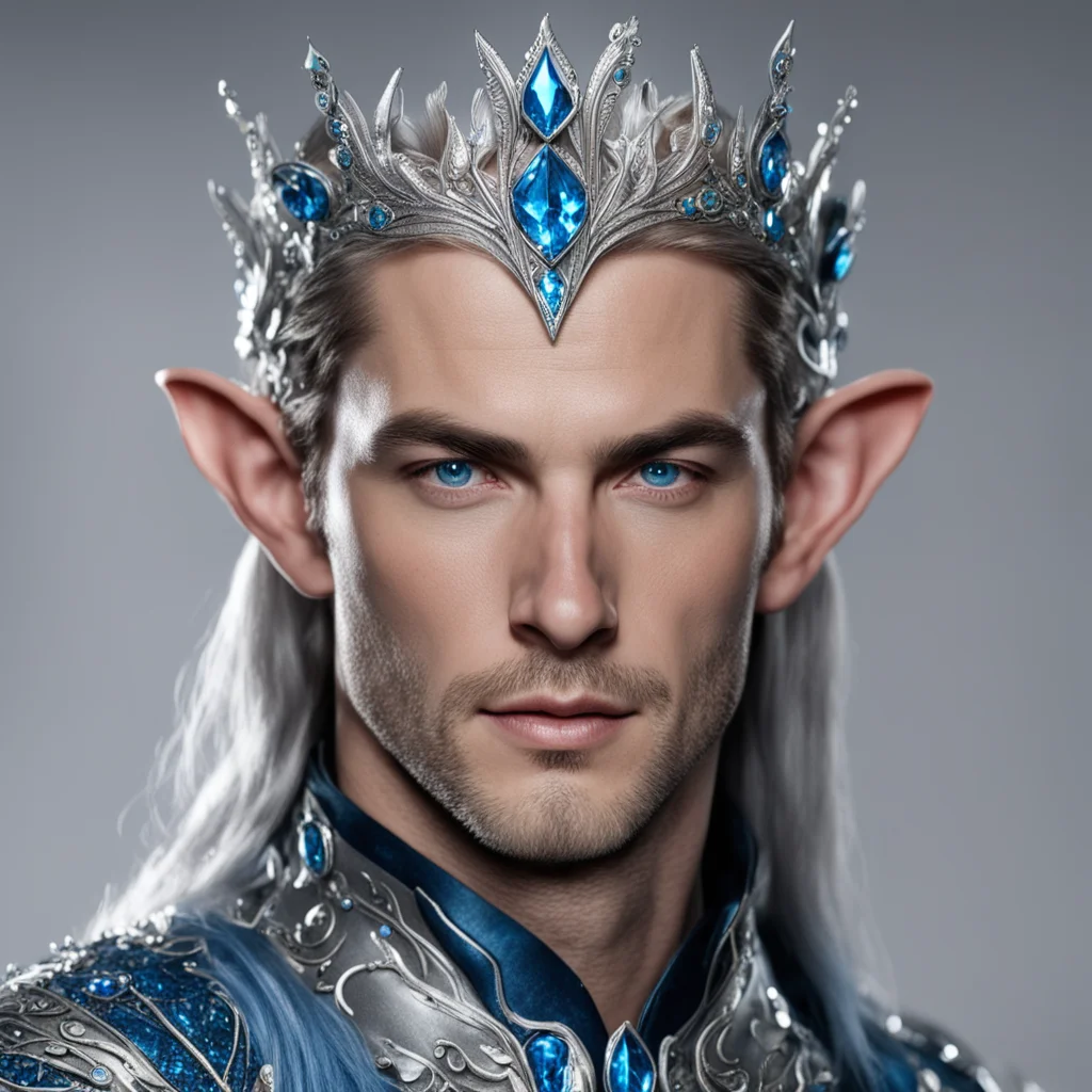 gil galad wearing silver elven tiara with blue diamonds confident engaging wow artstation art 3