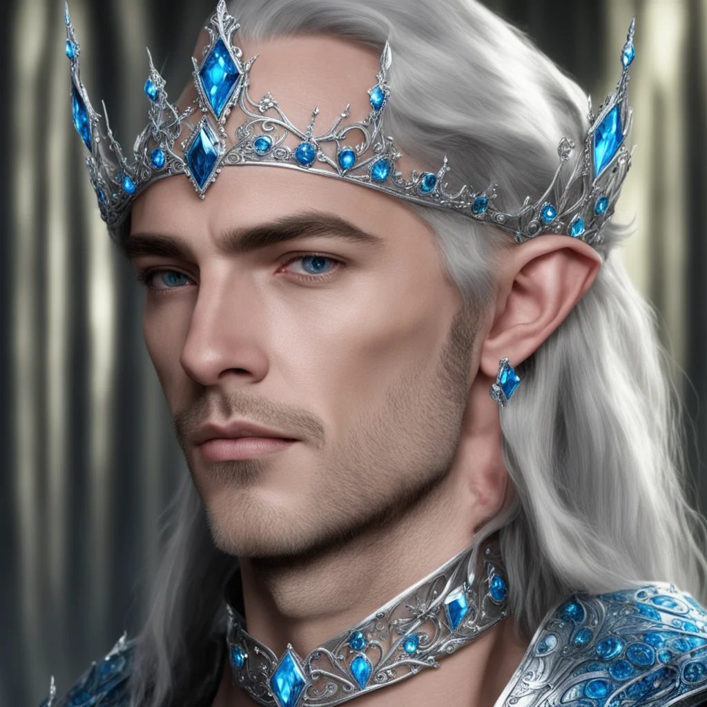 gil galad wearing silver elven tiara with blue diamonds good looking trending fantastic 1
