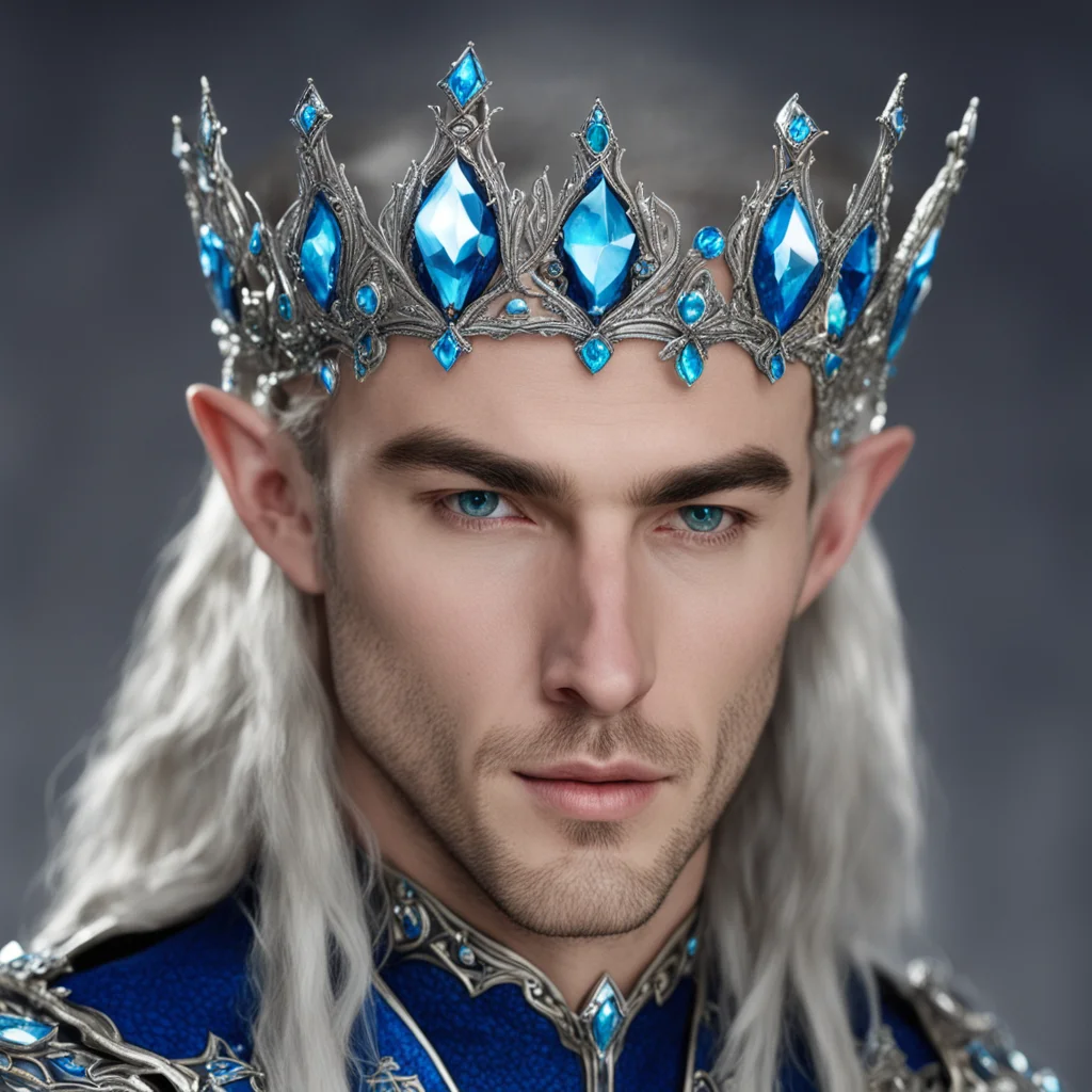 aigil galad wearing silver elven tiara with blue diamonds