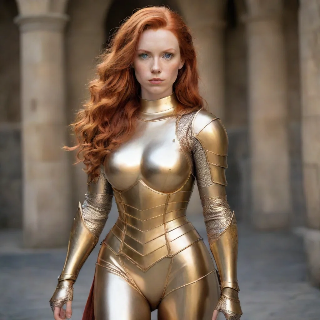 ginger superhero woman skin tight medieval armor