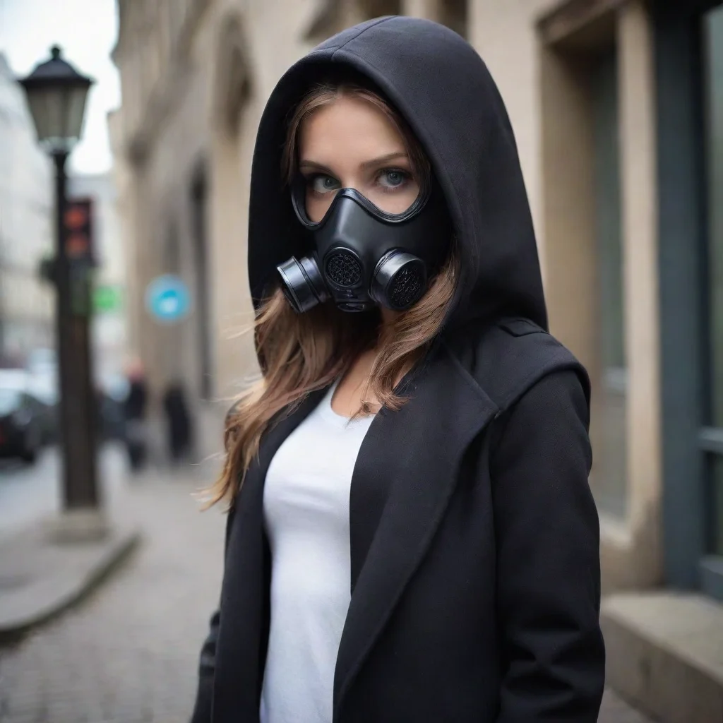 girl business look coat with hood gasmask