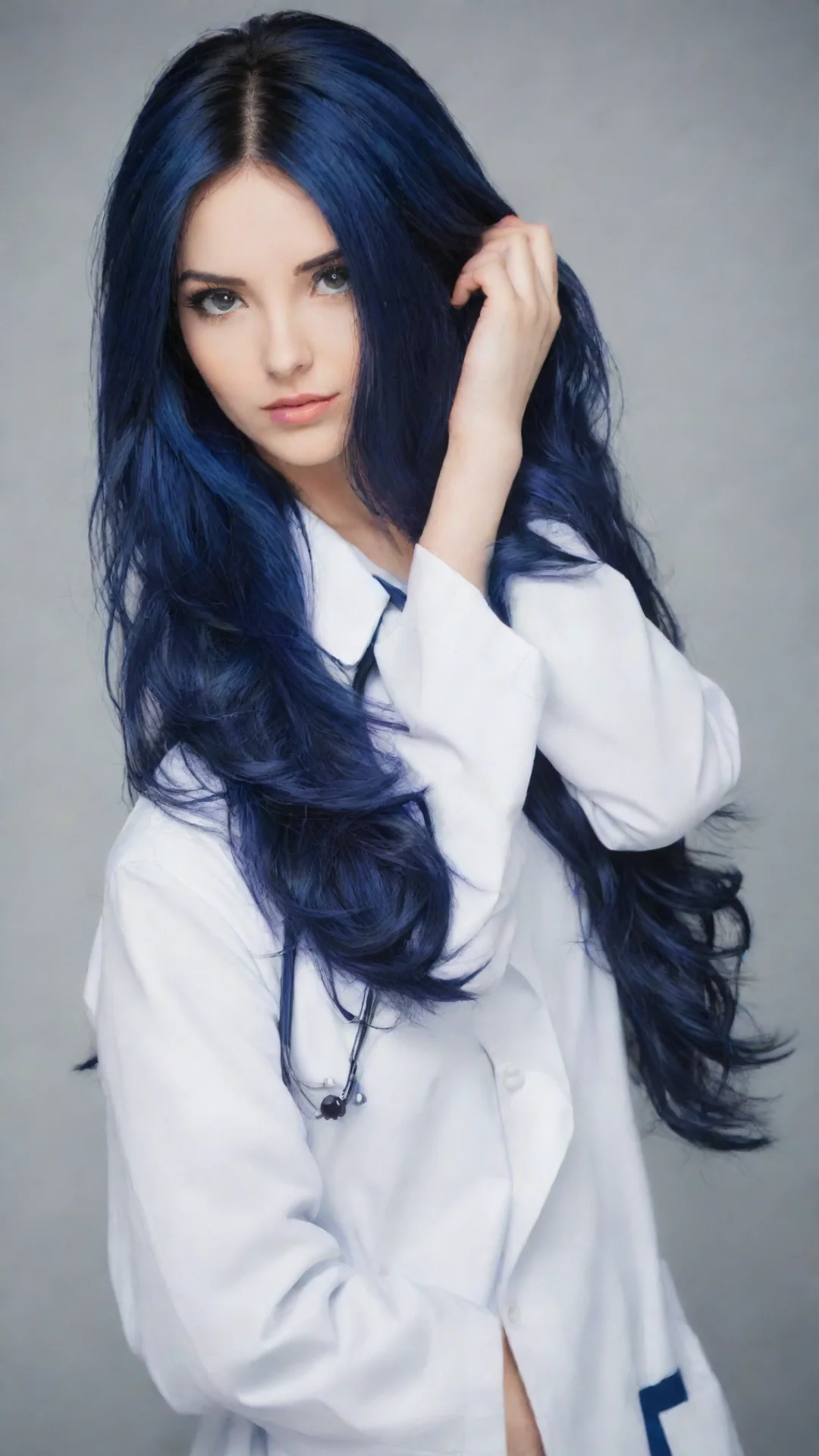 girl doctor mid length dark blue hair beautiful  tall