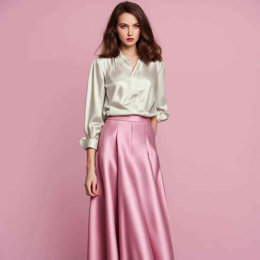 aigirl in satin blouse and long skirt
