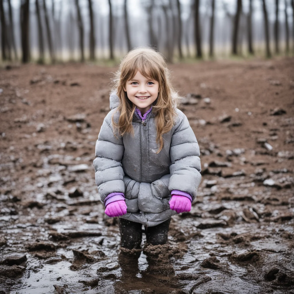girl in winter clothes playing in mud amazing awesome portrait 2