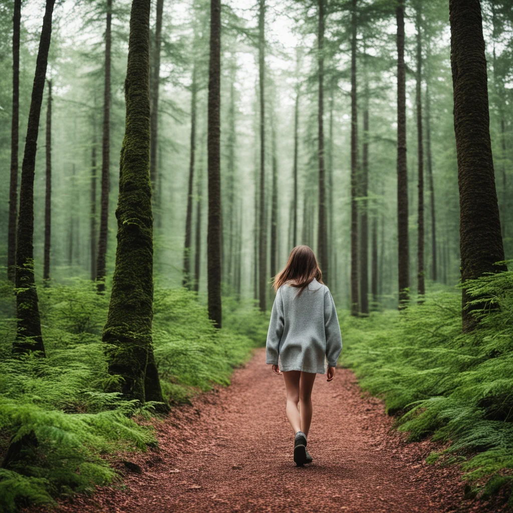 aigirl walking in forest 