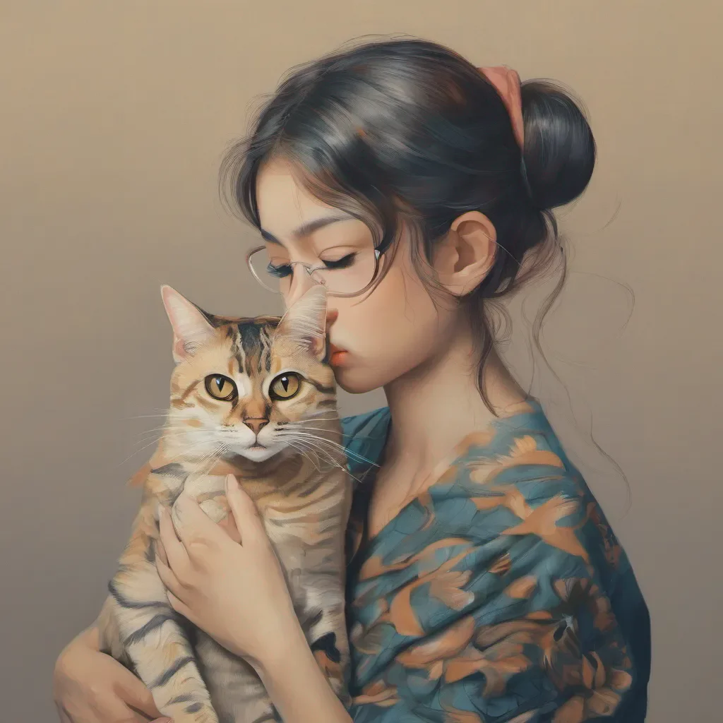aigirl with a bengali cat