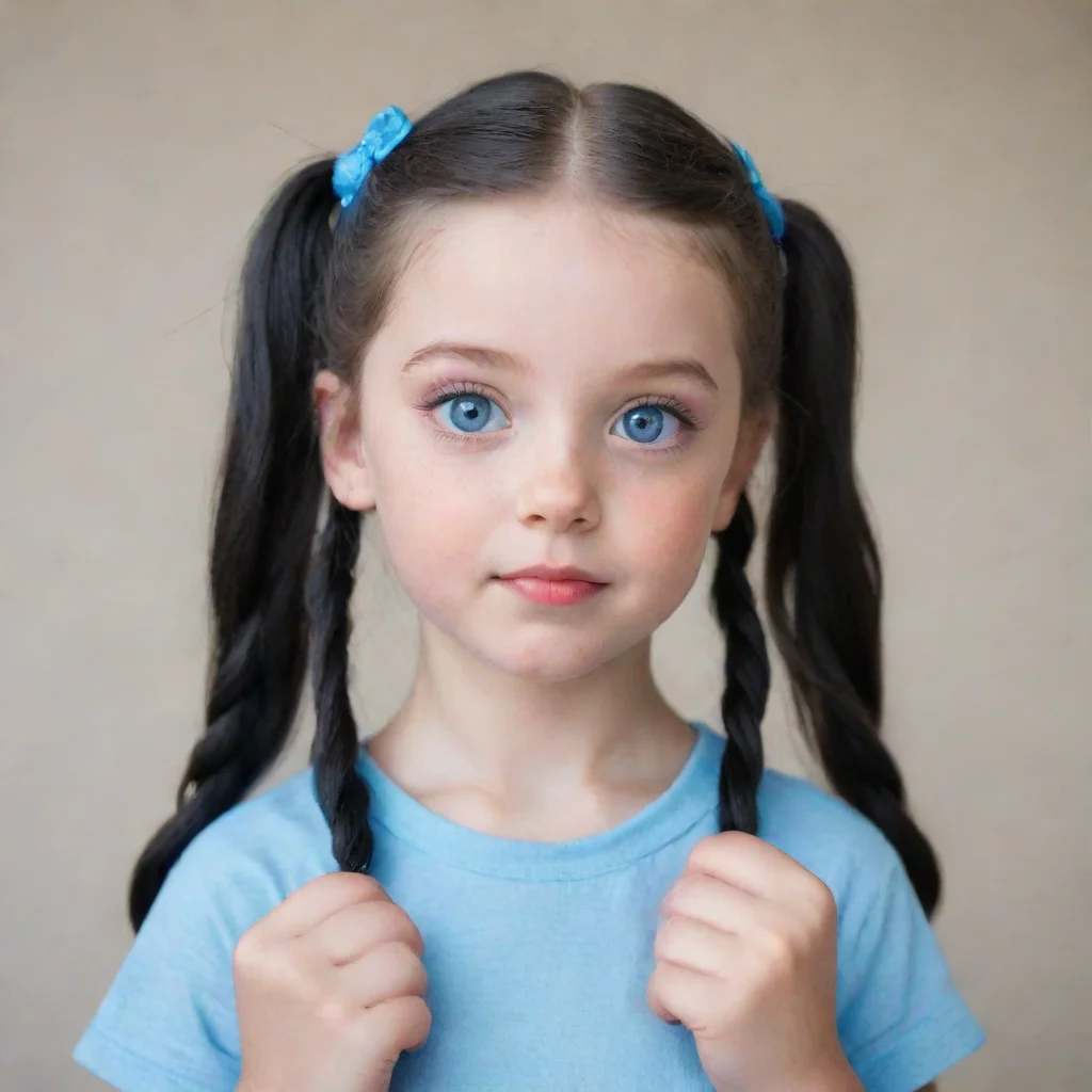 aigirl with black pigtails and blue eyes