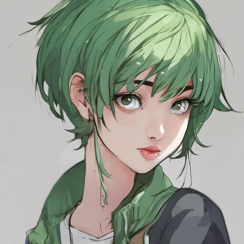 aigirl with green hair%2C pixie cut%2C anime good looking trending fantastic 1