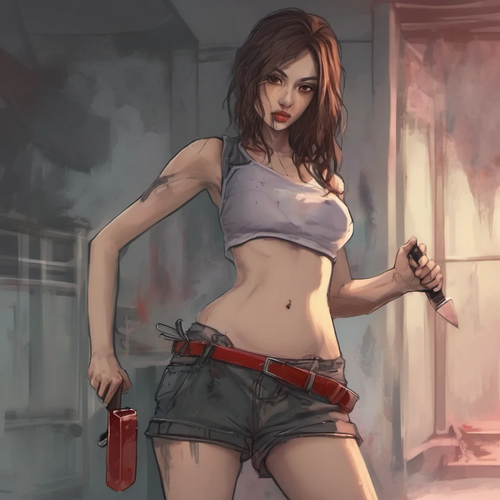 aigirl with knife in her navel. amazing awesome portrait 2