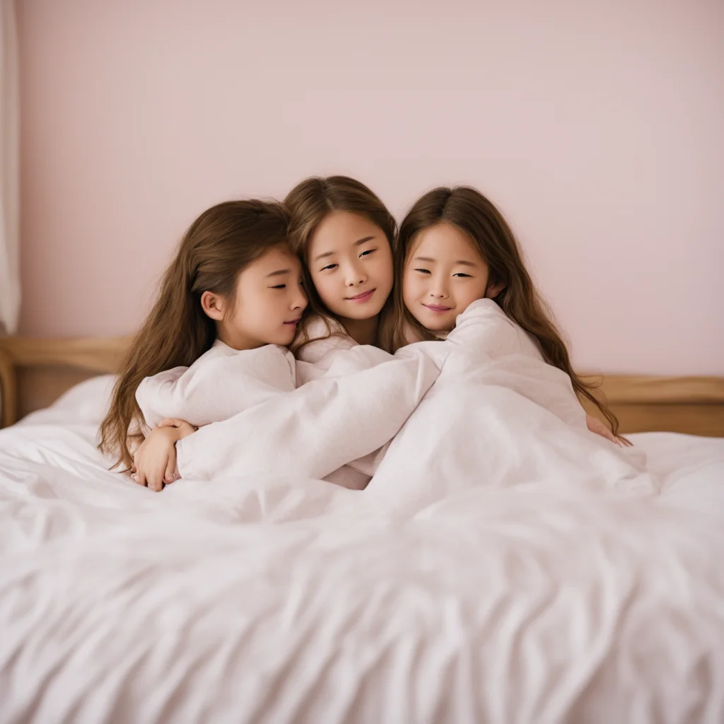 aigirls hug in a bed