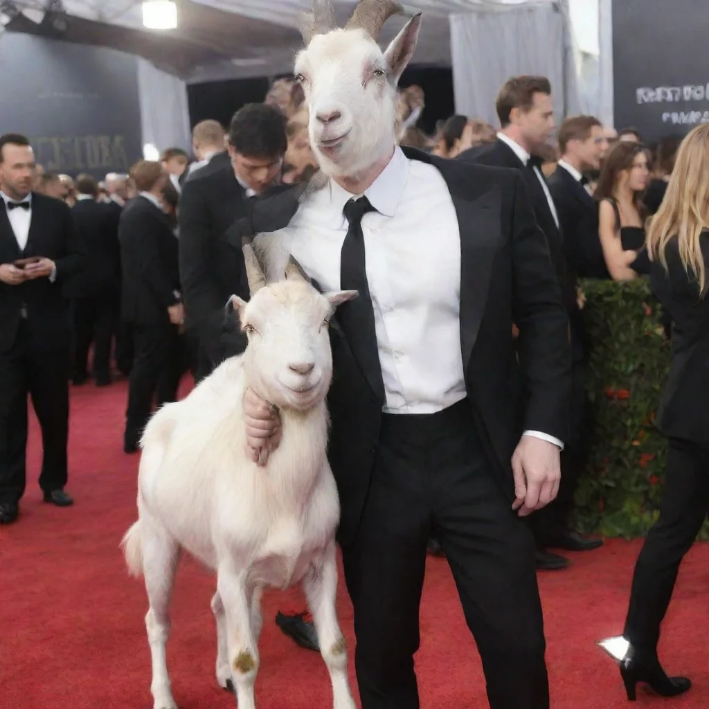 aigoat in suit red carpet black suit black bowtie but also as a goat human and goat character elon