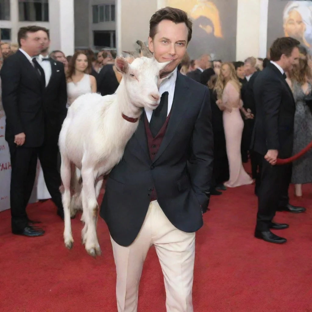aigoat in suit red carpet but also as a goat human and goat character elon