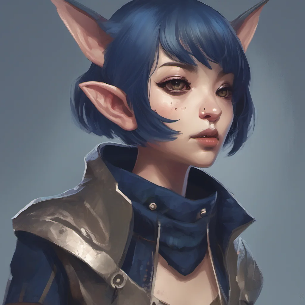goblin girl with dark blue short hair 