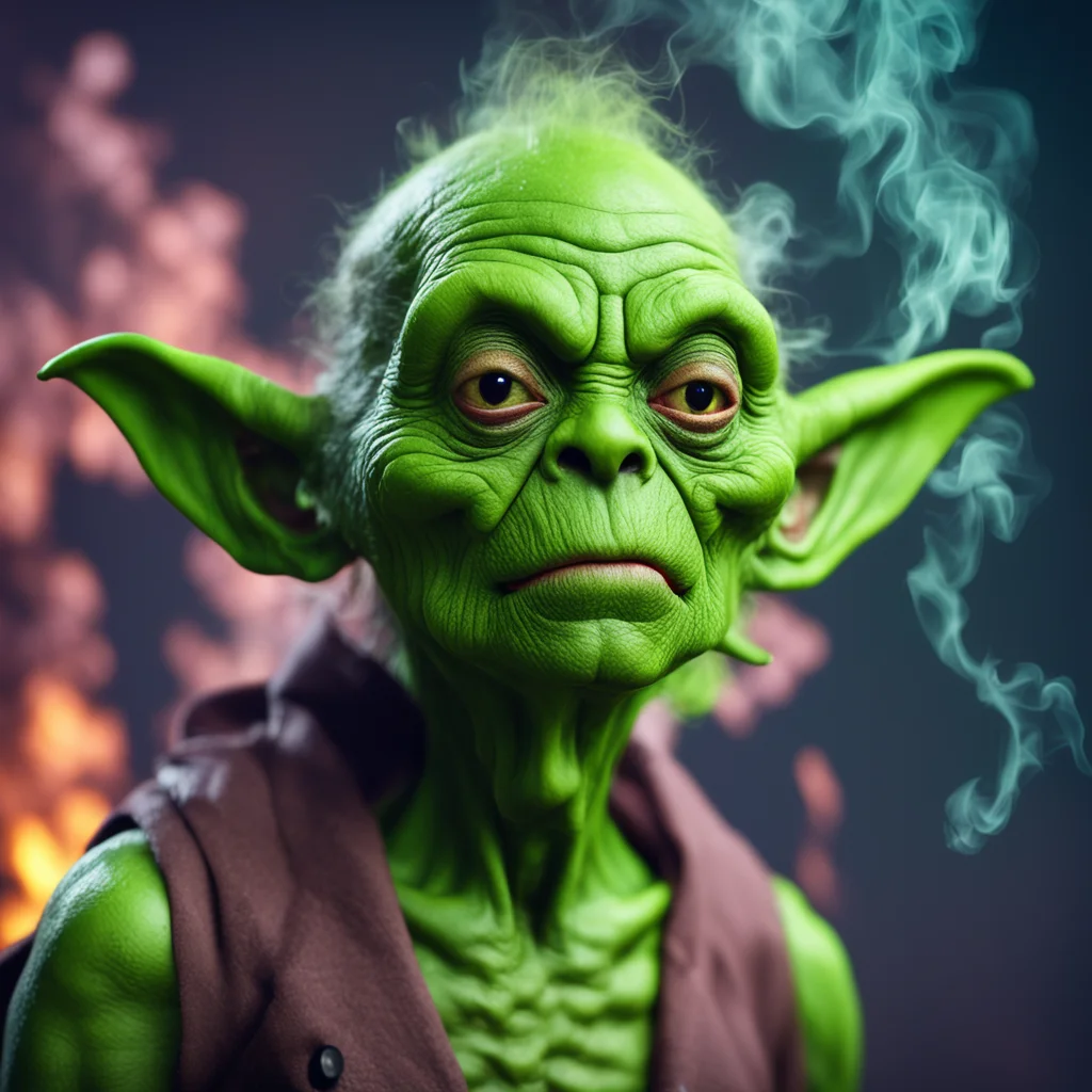 goblin smoking weed 8k photo real intense sci fi details ar 169