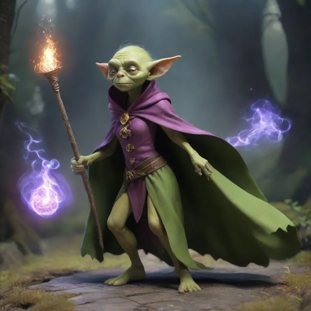 goblin sorcerress in magical cape