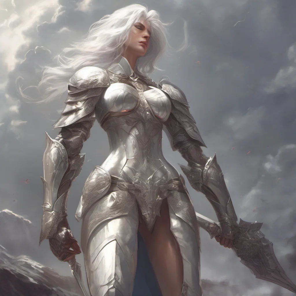 aigod%2C tall%2C muscular women%2C armored%2C white hair good looking trending fantastic 1
