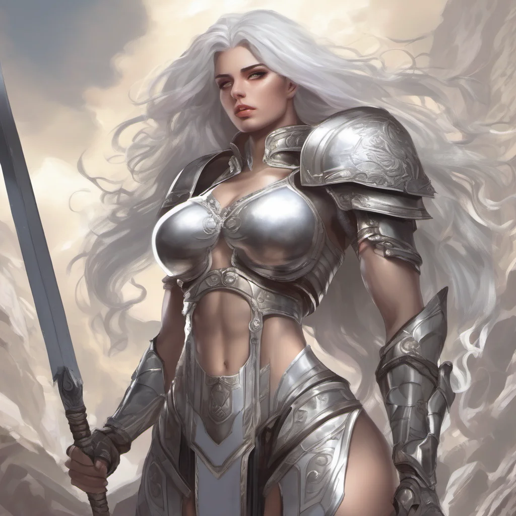 aigod%2C tall%2C muscular women%2C armored%2C white hair
