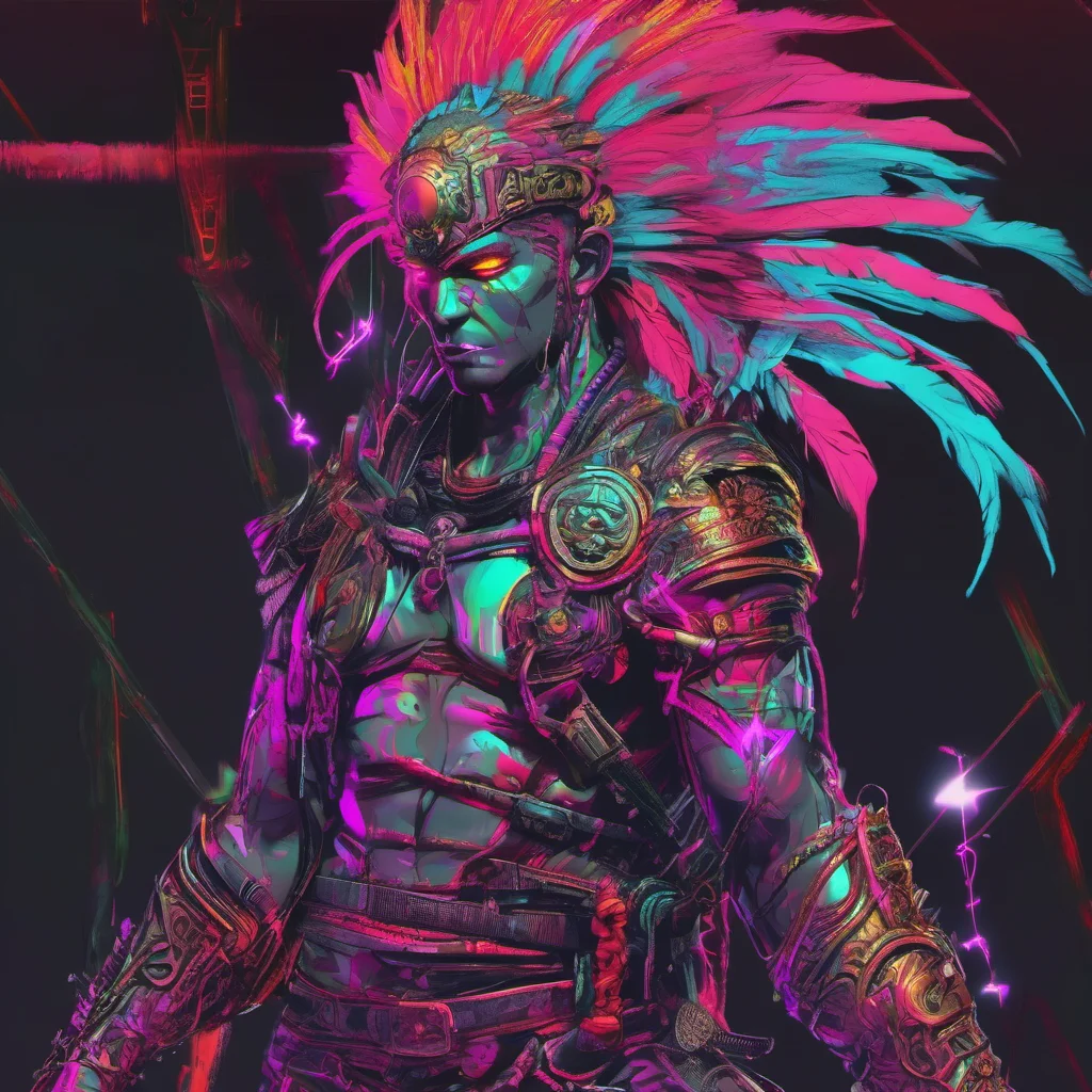 aigod digital art neon punk masculine warrior