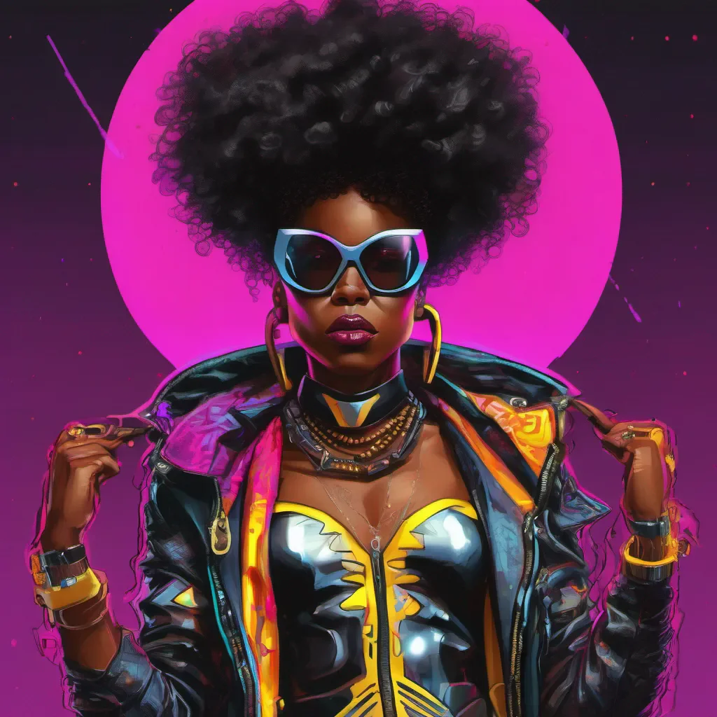 aigod neon punk black woman superhero with a big afro amazing awesome portrait 2