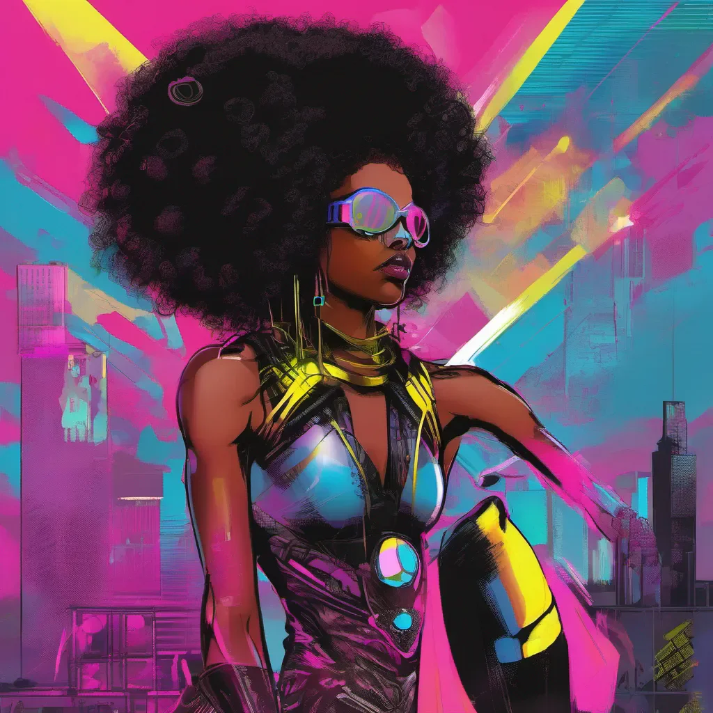 aigod neon punk black woman superhero with a big afro confident engaging wow artstation art 3