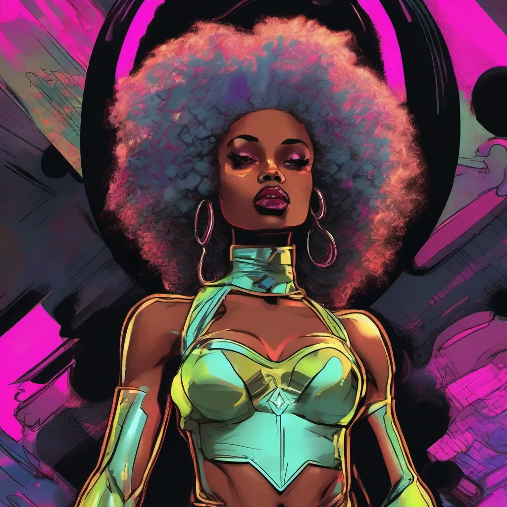 aigod neon punk black woman superhero with a big afro