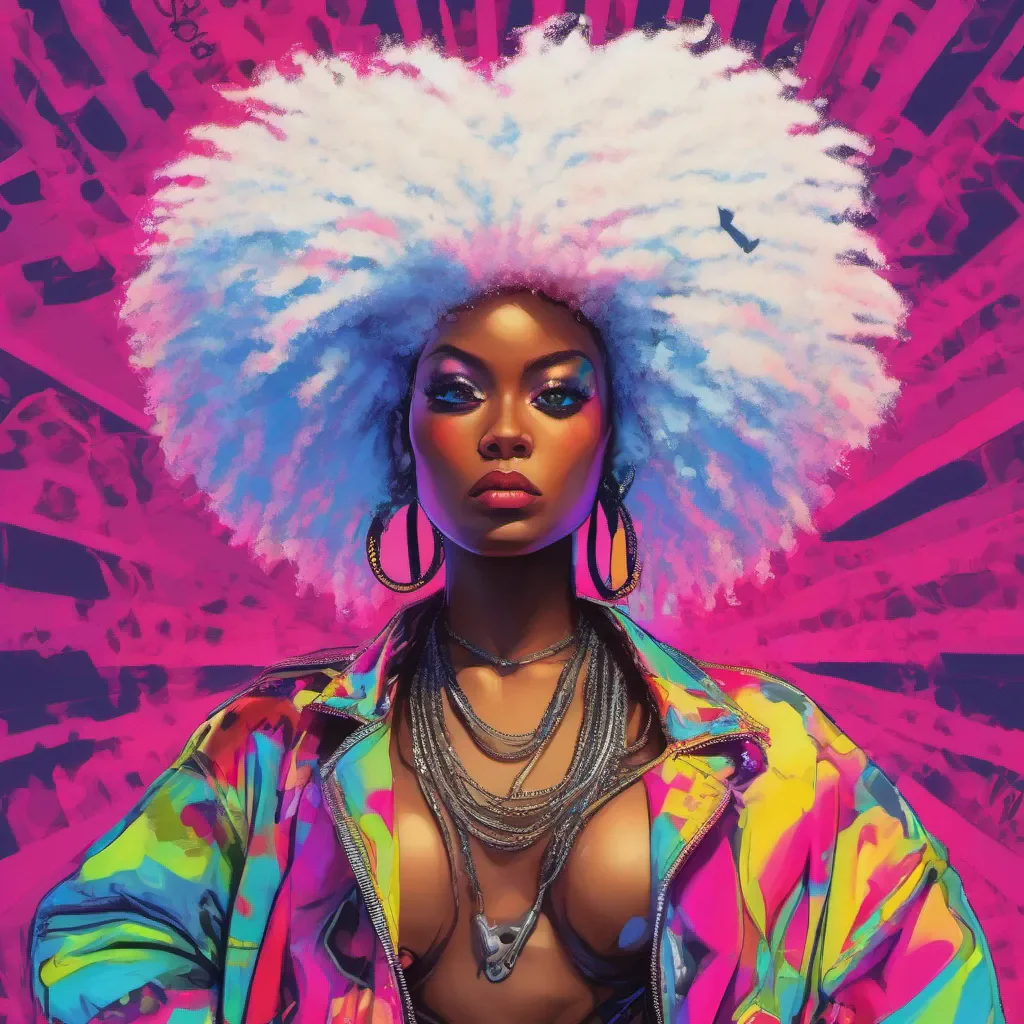 god neon punk black woman suphero with a big afro amazing awesome portrait 2
