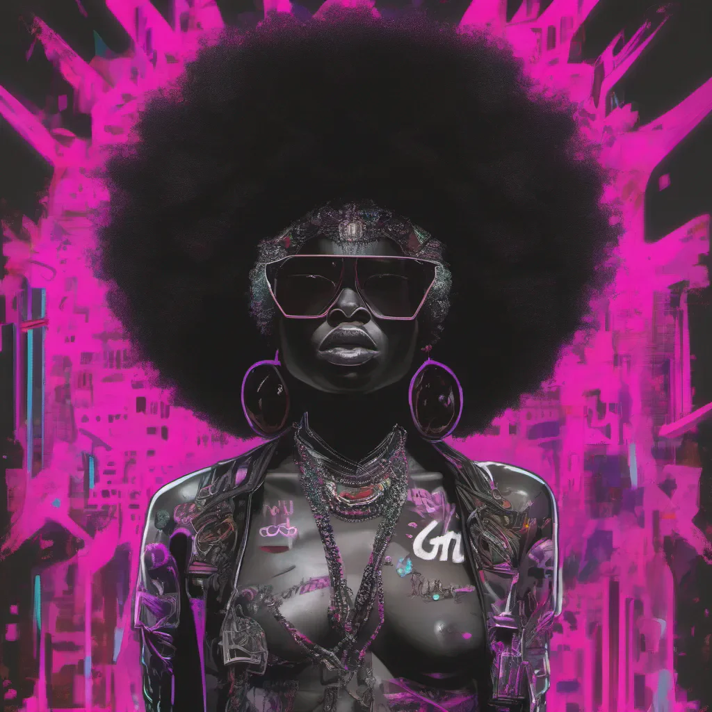 god neon punk black woman suphero with a big afro good looking trending fantastic 1