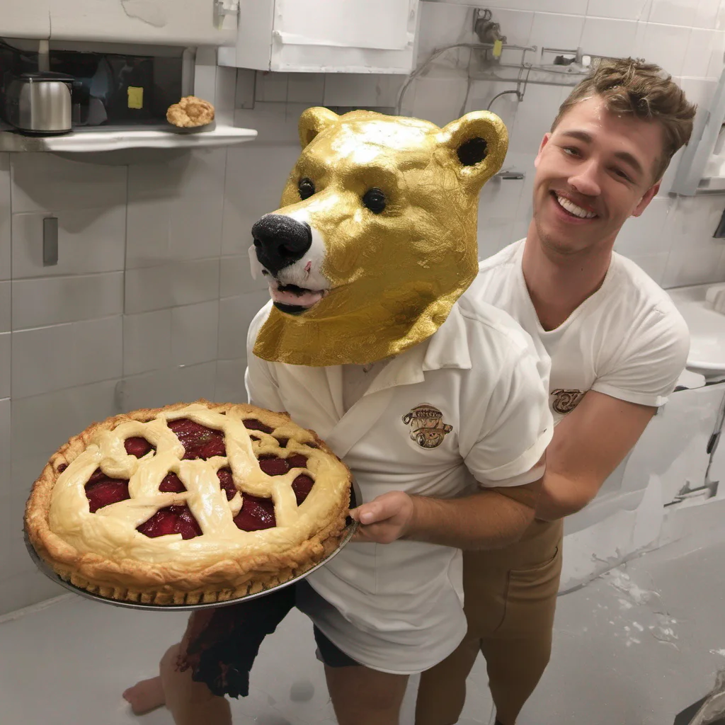 aigolden bear with pie on his face good looking trending fantastic 1