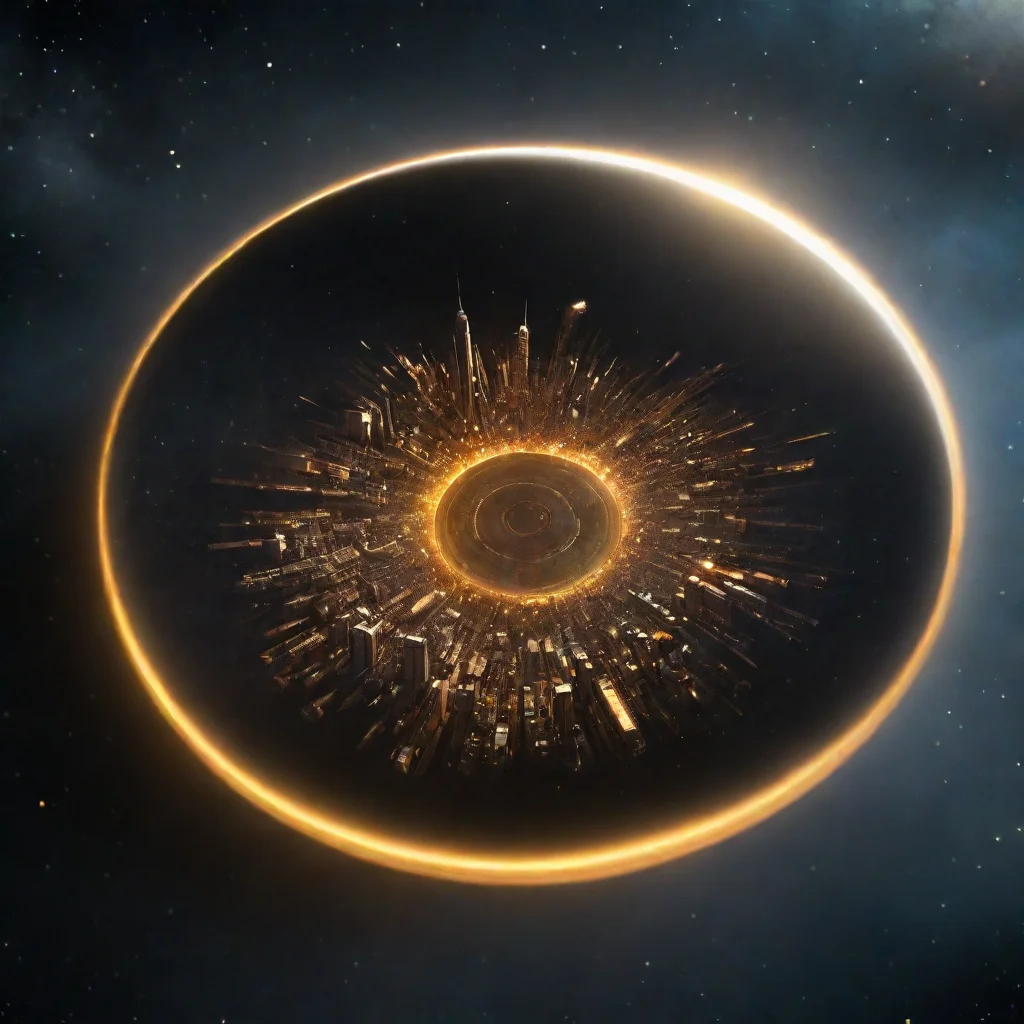 golden city floating disk in space