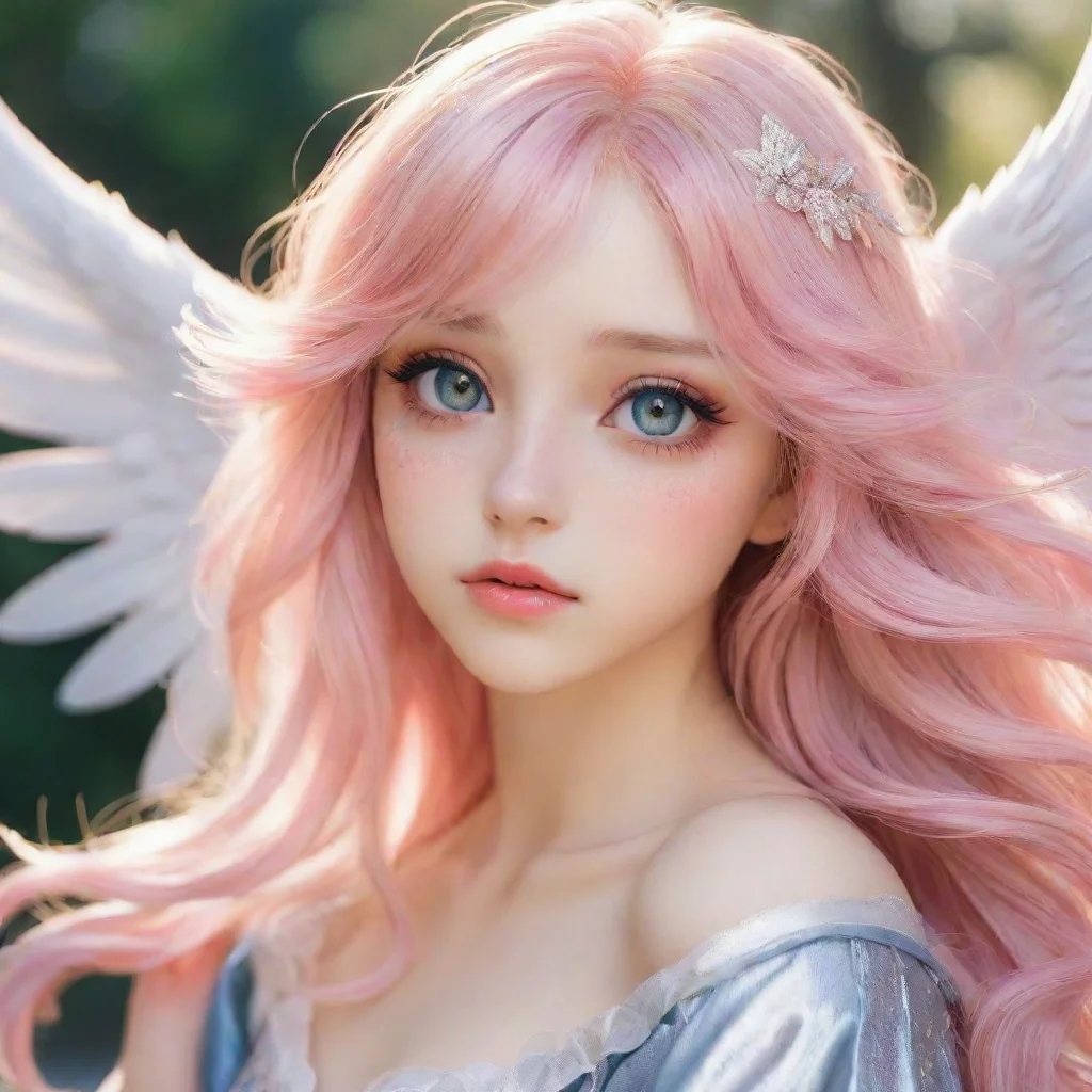 aigolden hair that shimmers in the sunlight%2C and my wings are a delicate shade of pink with silver flecks. my eyes are a deep shade of blue anime angel