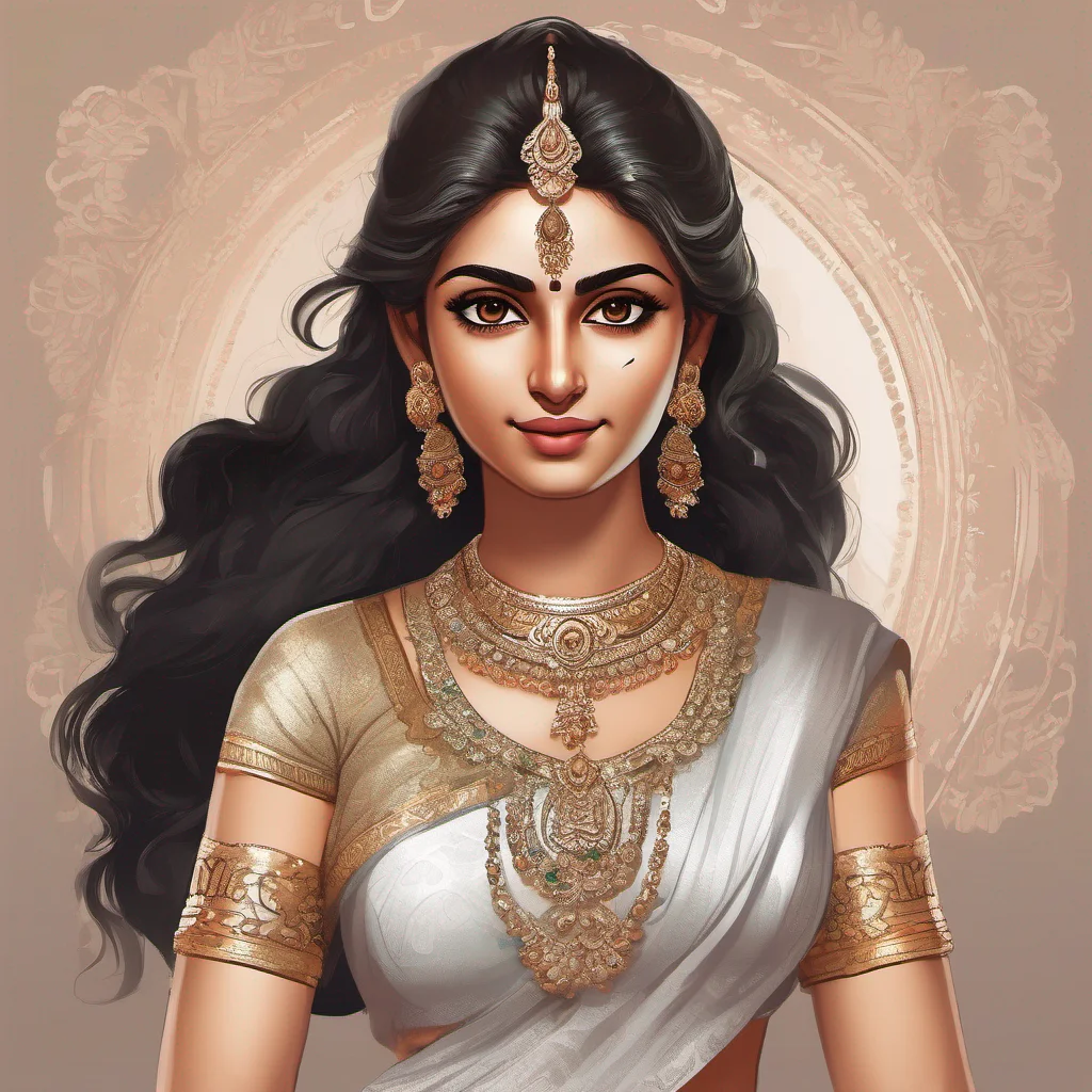 gorgeous perfect semi realistic goddess like facial features stunning detailed face detailed front and side pose character sheet of modern dashing calm good looking female indian girl of mahabharat good looking trending fantastic 1