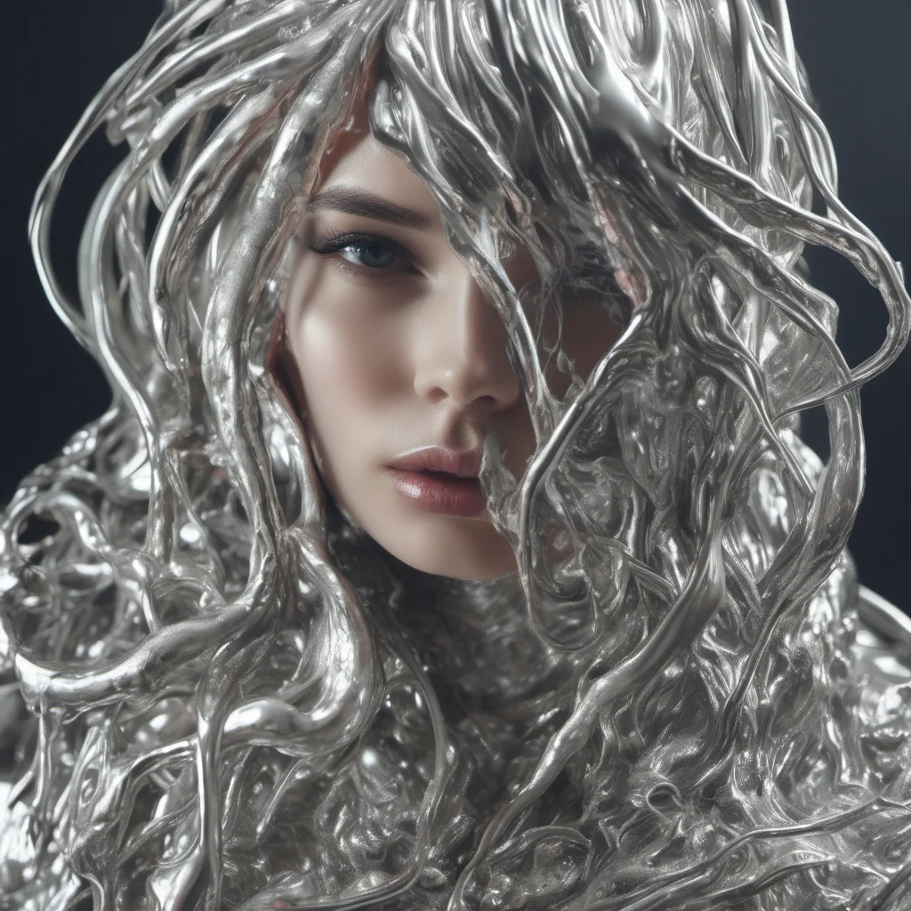 gorgeous woman made of silver slime confident engaging wow artstation art 3