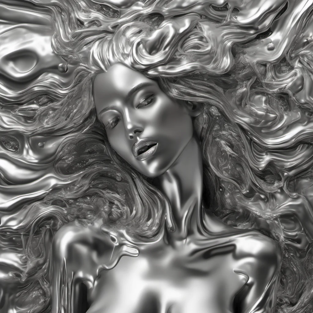 gorgeous woman made of silver slime