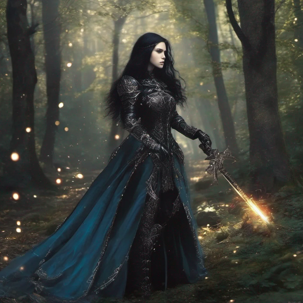 goth medieval fantasy art beauty grace magic sparkle staff weapon battle sword armor glitter forest