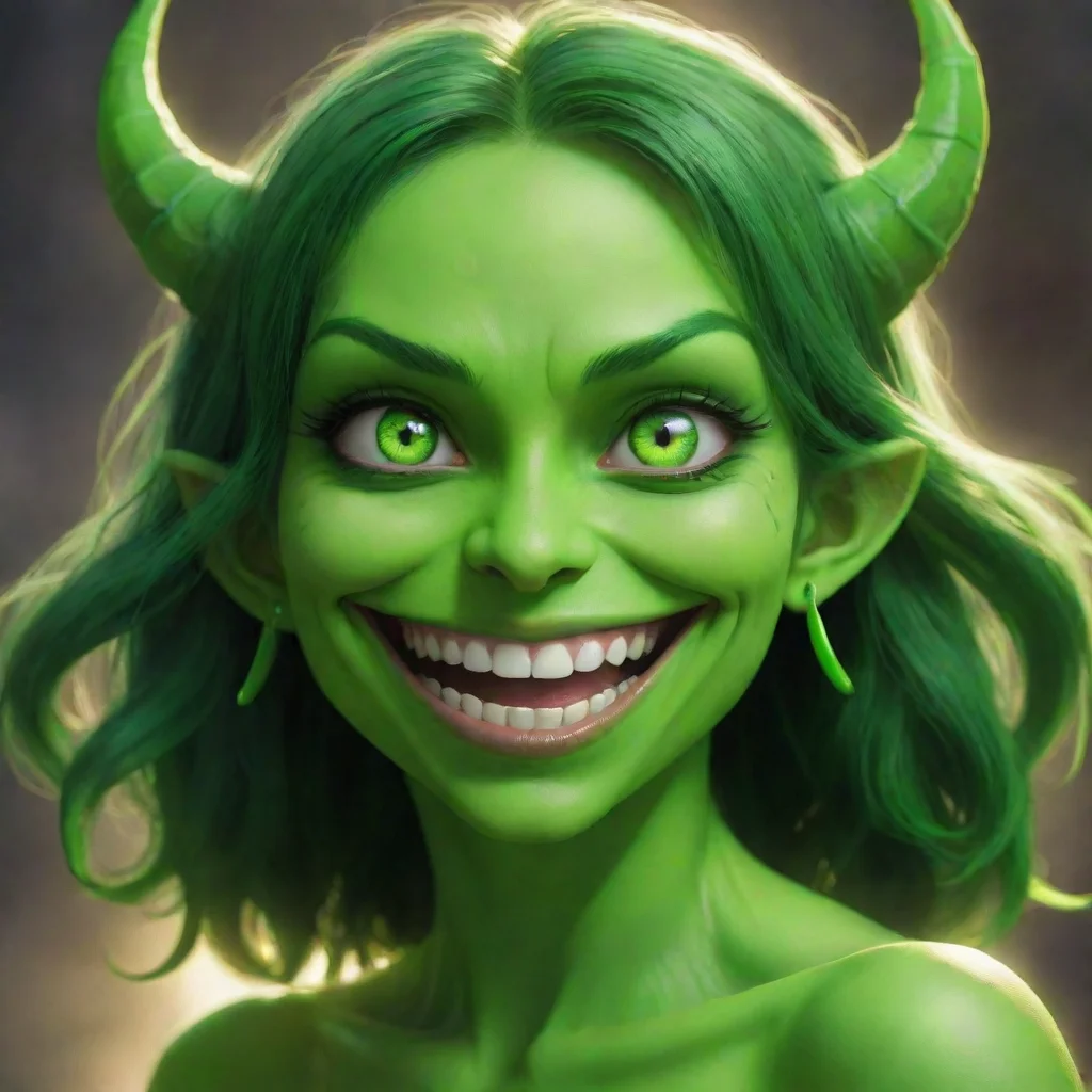 aigreen demon girl happy face