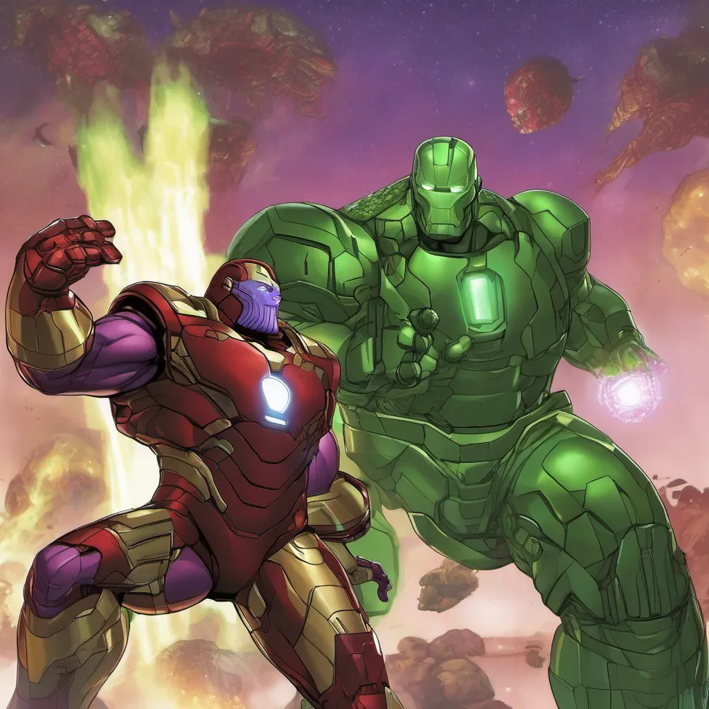 green thanos with ironman amazing awesome portrait 2