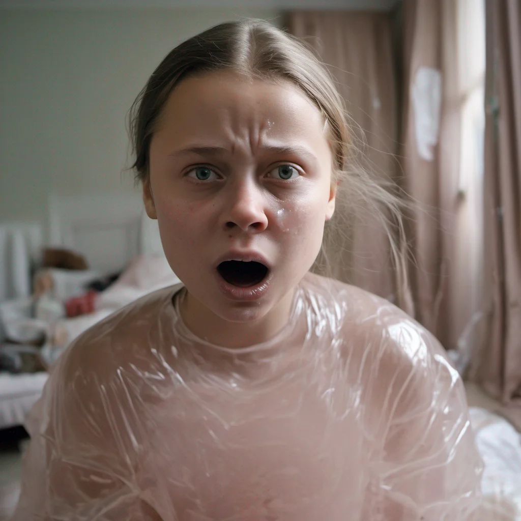 aigreta thunberg %2C transparent slime in her face and runs out of the mouth %2C bra %2C bedroom %2C looking into camera good looking trending fantastic 1