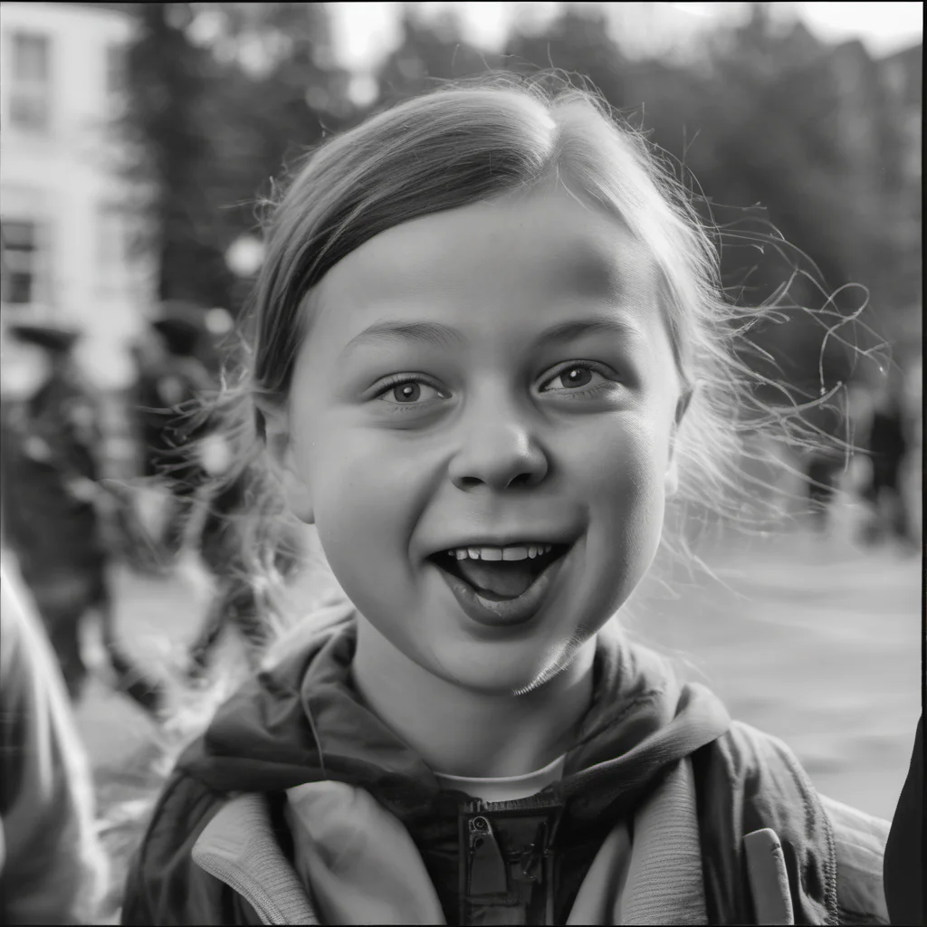 aigreta thunberg shows  her tongue %2C real foto amazing awesome portrait 2