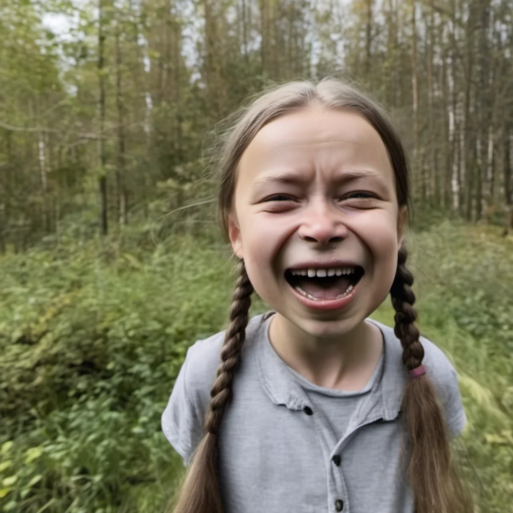 aigreta thunberg shows  her tongue %2C real foto