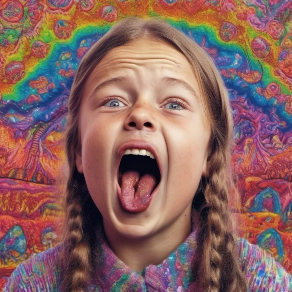 aigreta thunberg shows lsd trip on her tongue %2C real foto amazing awesome portrait 2