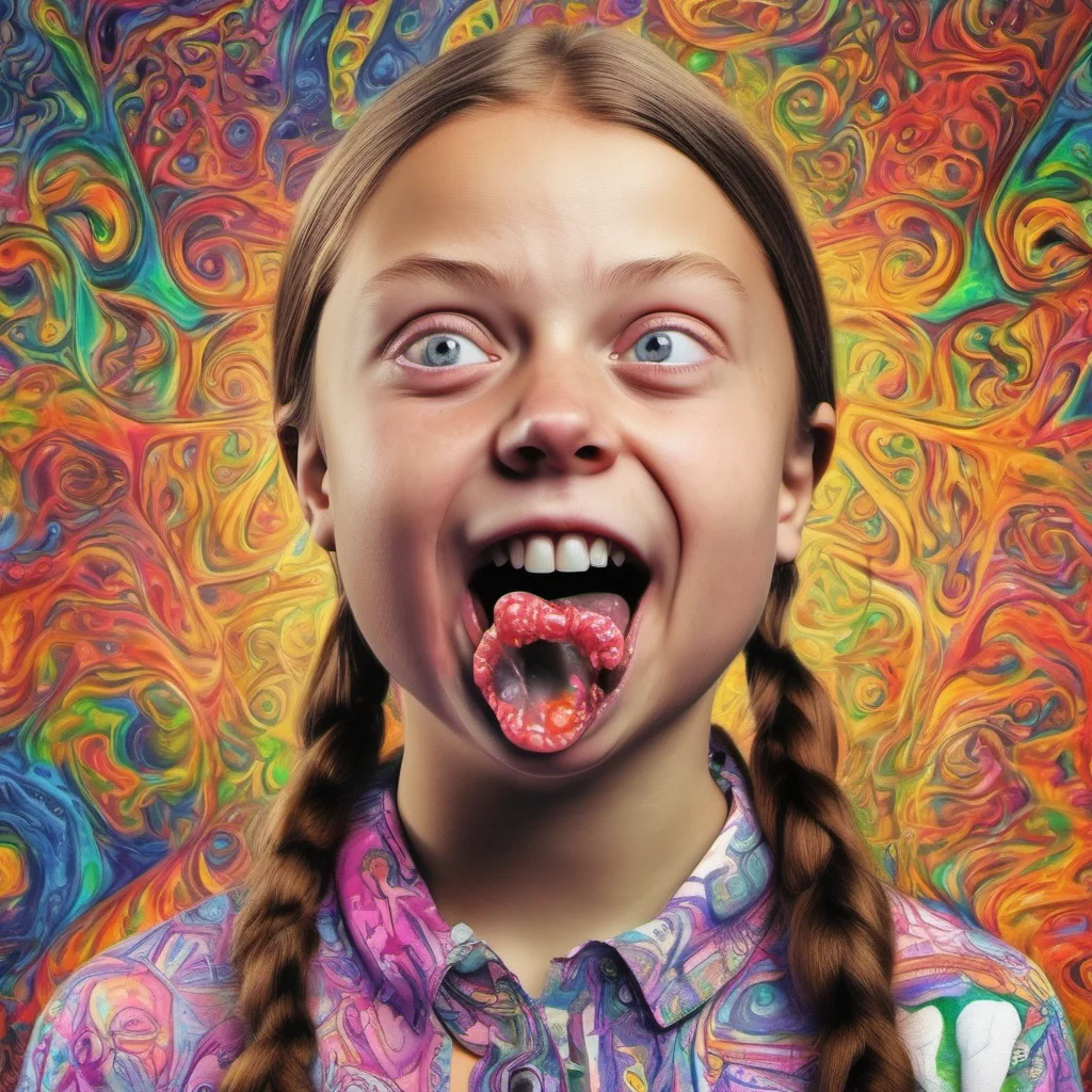 aigreta thunberg shows lsd trip on her tongue %2C real foto confident engaging wow artstation art 3