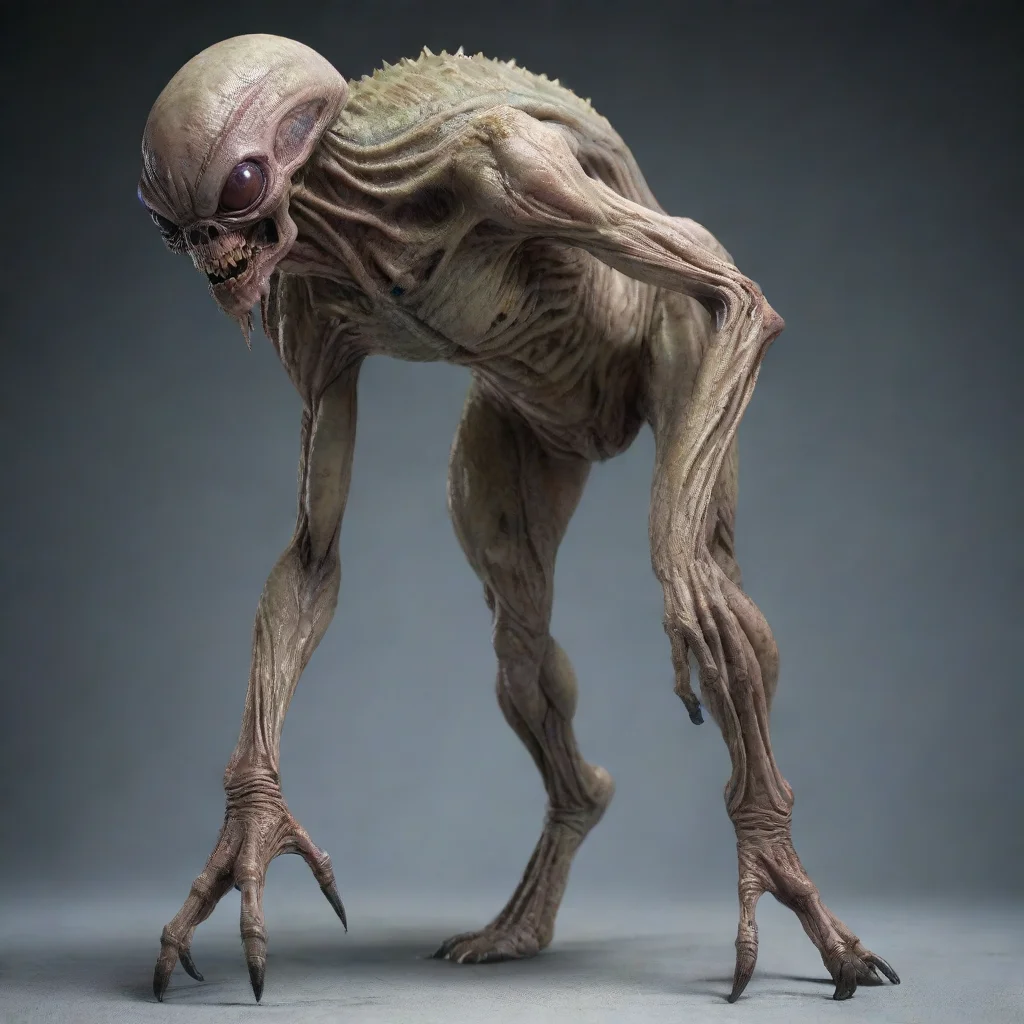 grotesque alien creature standing detailed skin 
