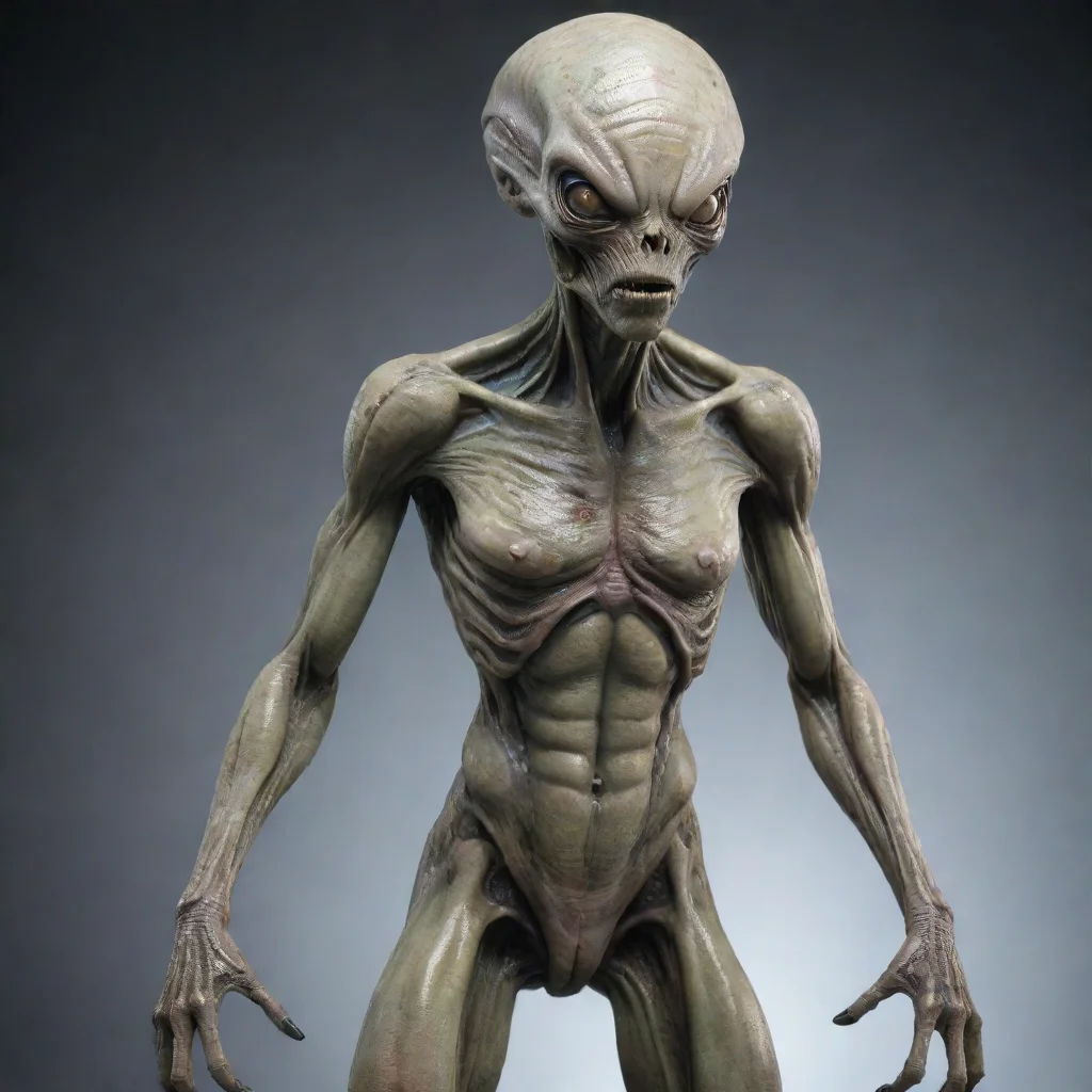 grotesque alien standing full frontal detailed skin