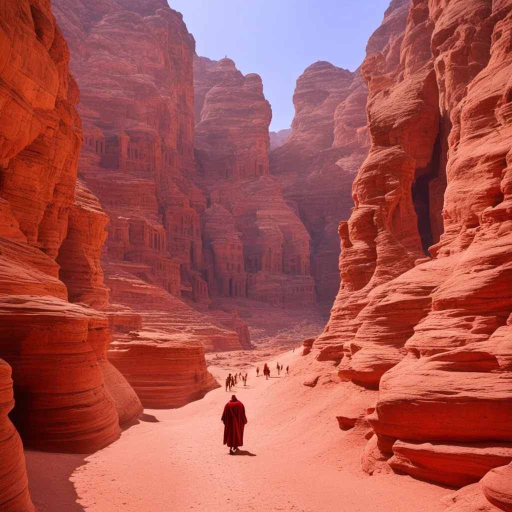 group of monk walking to a giant marble temple build in middle of red canyon of petra confident engaging wow artstation art 3