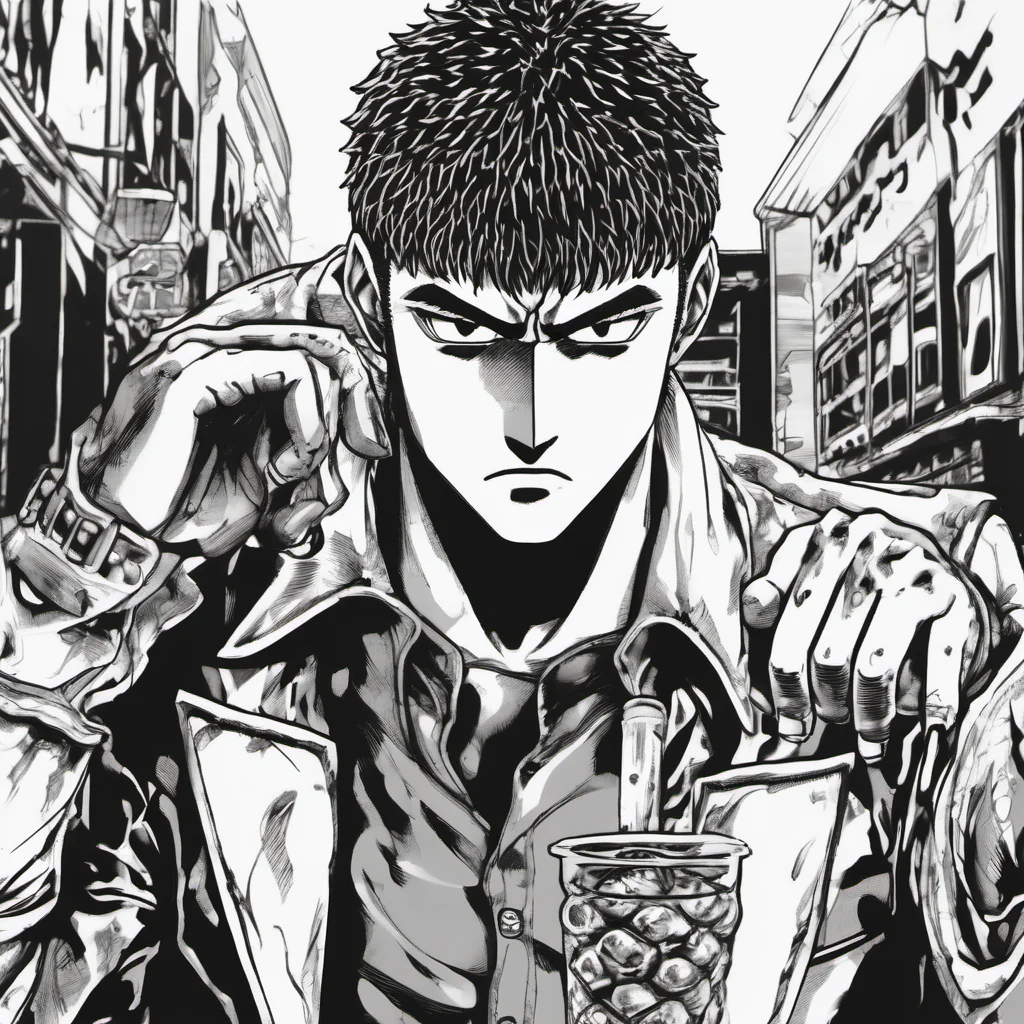 guts from berserk manga as a gangster with diamond grills drinking lean confident engaging wow artstation art 3
