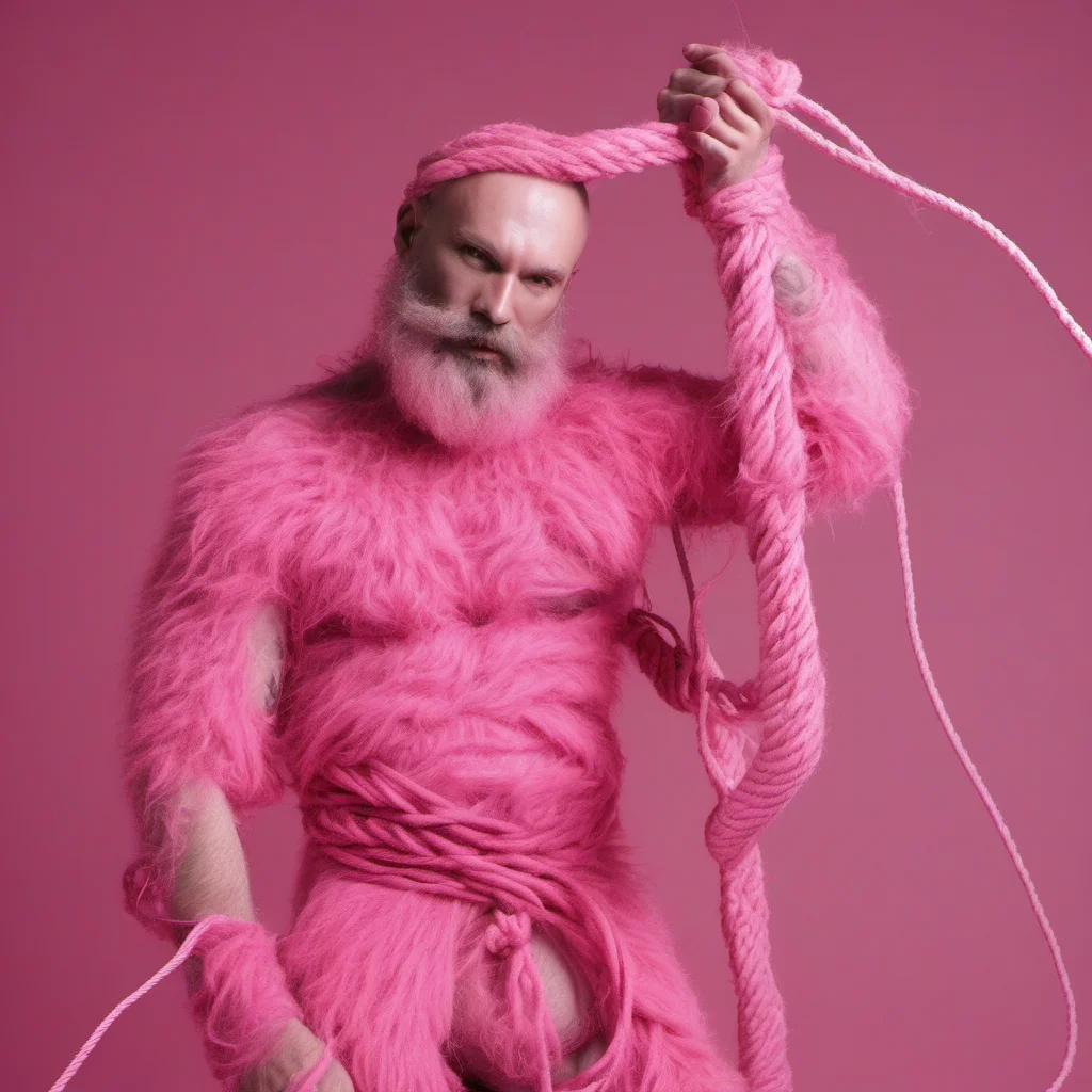 hairy man in pink shibari