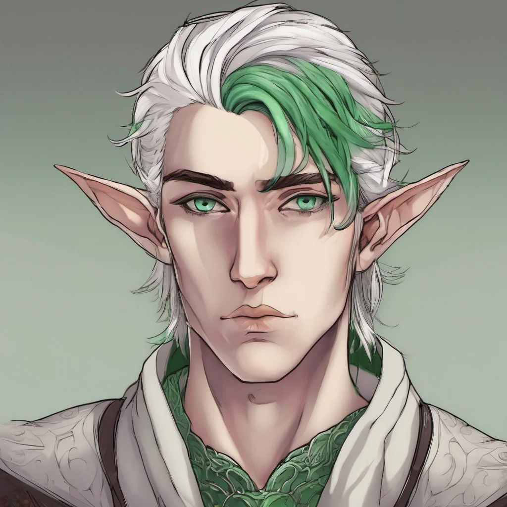 half elf green hair grey eyes male