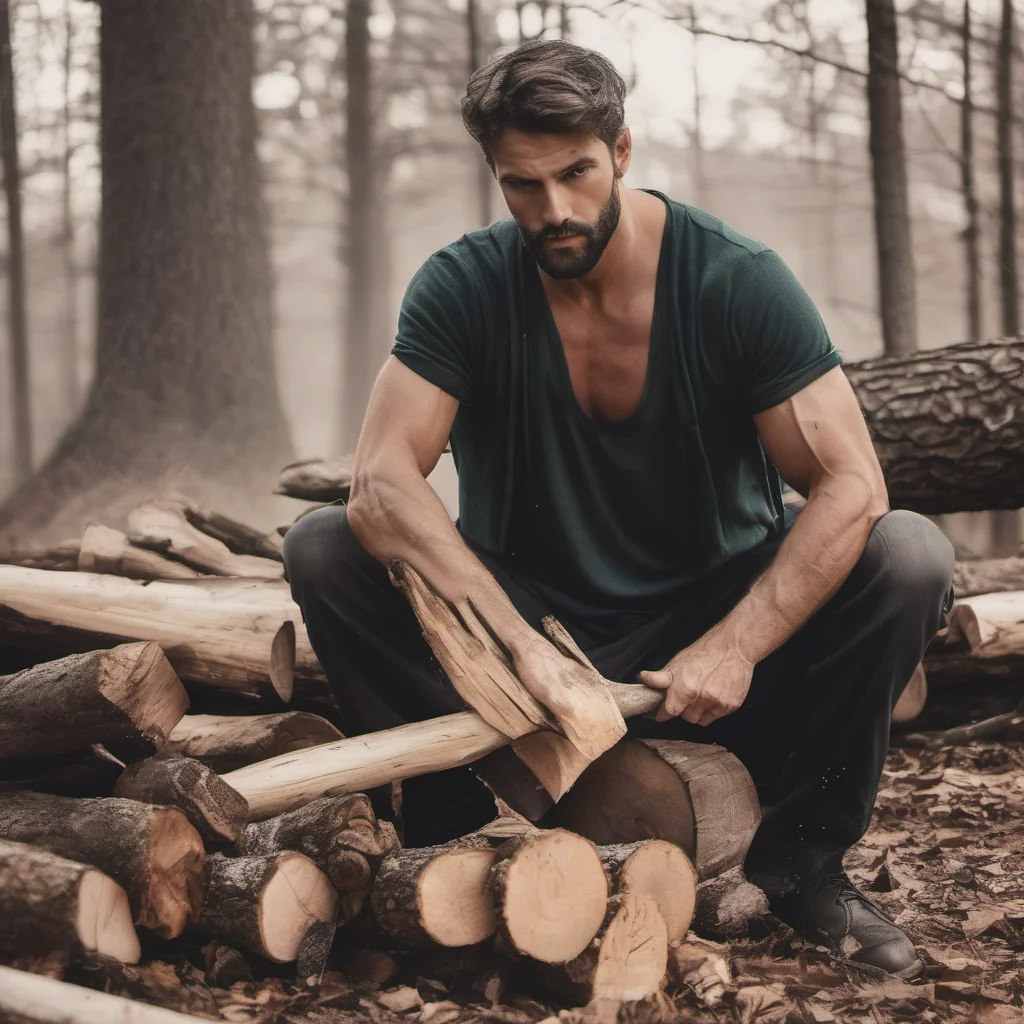 aihandsome mystical man chopping wood amazing awesome portrait 2