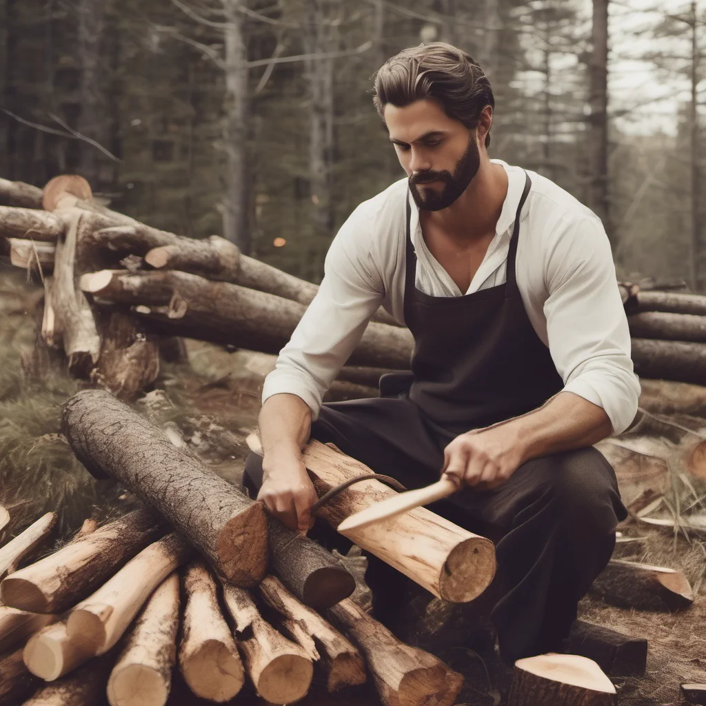 aihandsome mystical man chopping wood